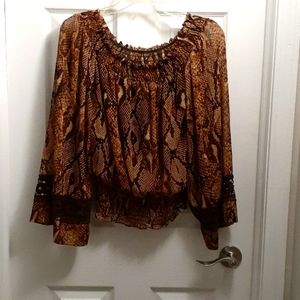 Off the shoulder blouse with lace accent sleeves